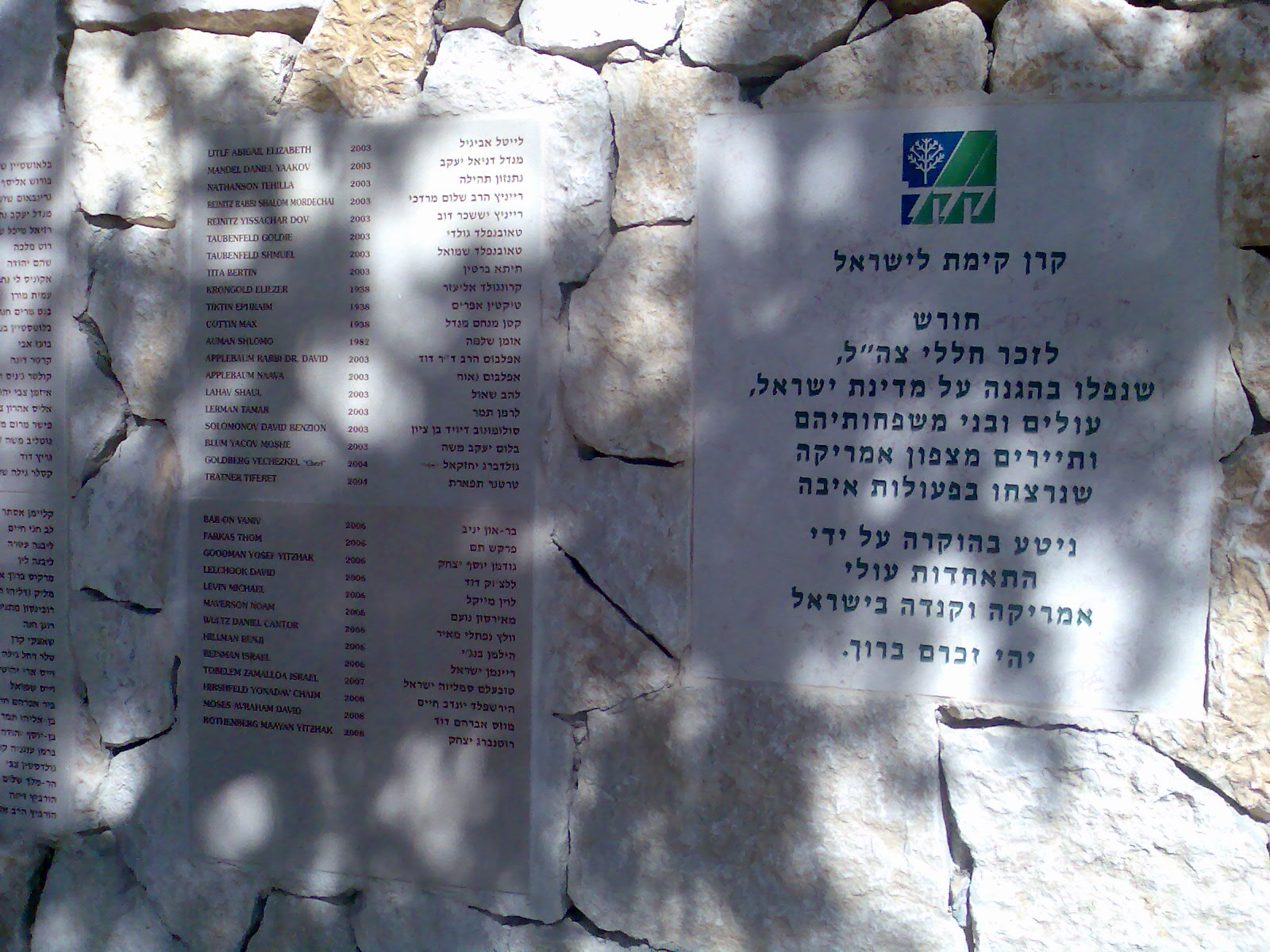 The name of Yaniv Bar-on, of blessed memory, on the AACI Memorial 